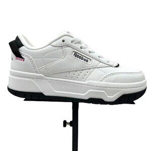 Reebok Tech Geo Little Girls Athletic Sneakers Size 12 White/Black Lace up Shoes